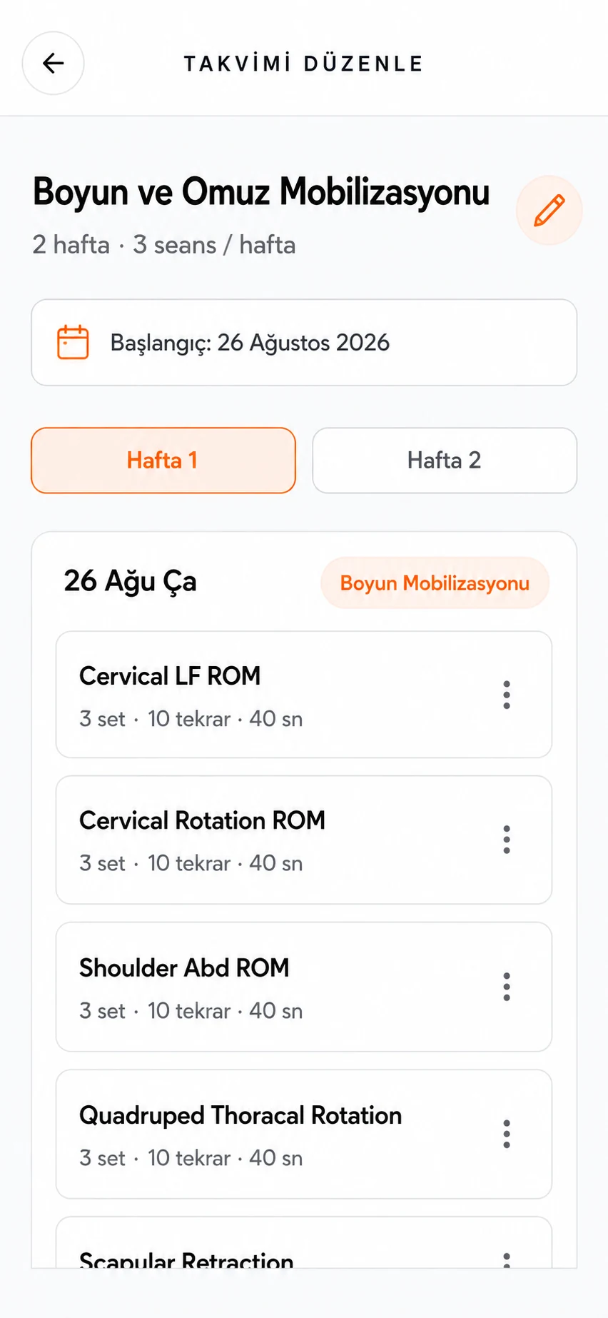 Takvimi düzenle ekranı
