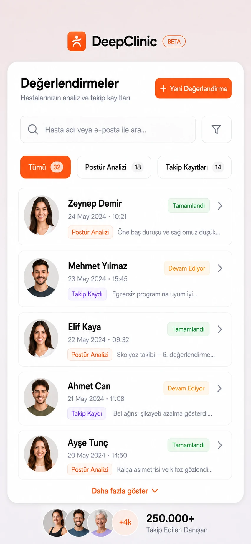 DeepClinic değerlendirme listesi